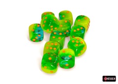 Gemini Plasma Green-Teal/orange Luminary 16mm d6 Dice Block (12 dice) - CHX26670